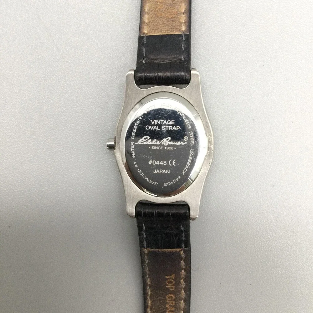 Vintage Eddie Bauer Womens Watch 22mm Oval Dial Brown Leather New Battery